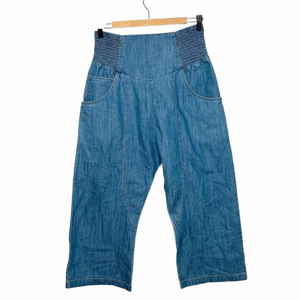 We The Free People Lunan Pull On Harem Jeans Womens XS Baggy High Waist Chambray